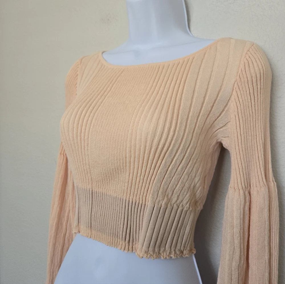 Zara Knit Crop Balloon Sleeve Peach Blouse Top Size Medium
